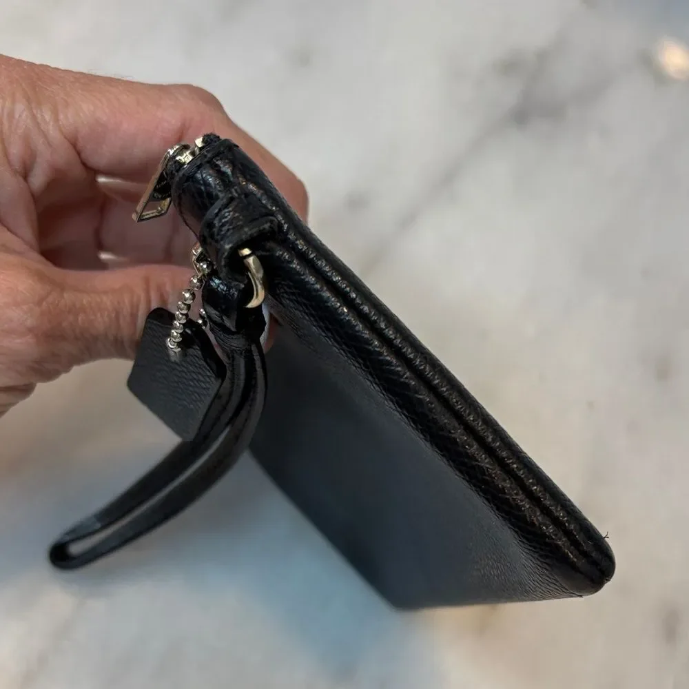 Coach Wristlet Bag Purse Leather Cross Grain Textured Black Pouch Clutch Wallet